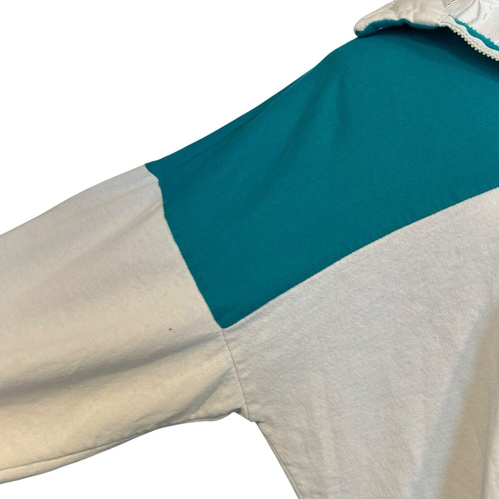 Vintage 80s Green Gray Quarter Zip Top Sz L - Picture 9 of 12